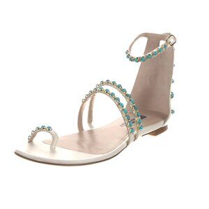 Stuart Weitzman White and Gold Sandals with Ankle Straps